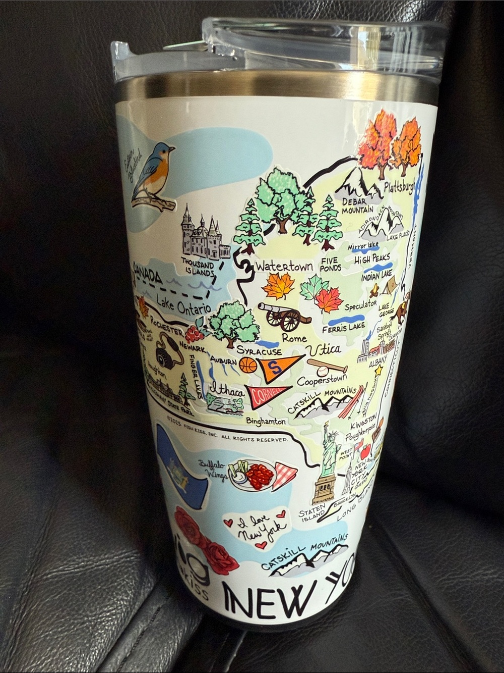 Travel Tumbler - White Illustrated New York Map Design